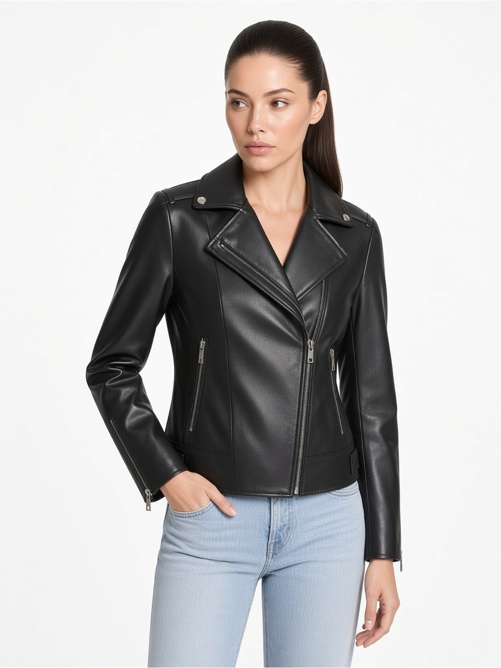🖤 MICHAEL KORS Faux Leather Moto Jacket | Black | L | 🏷